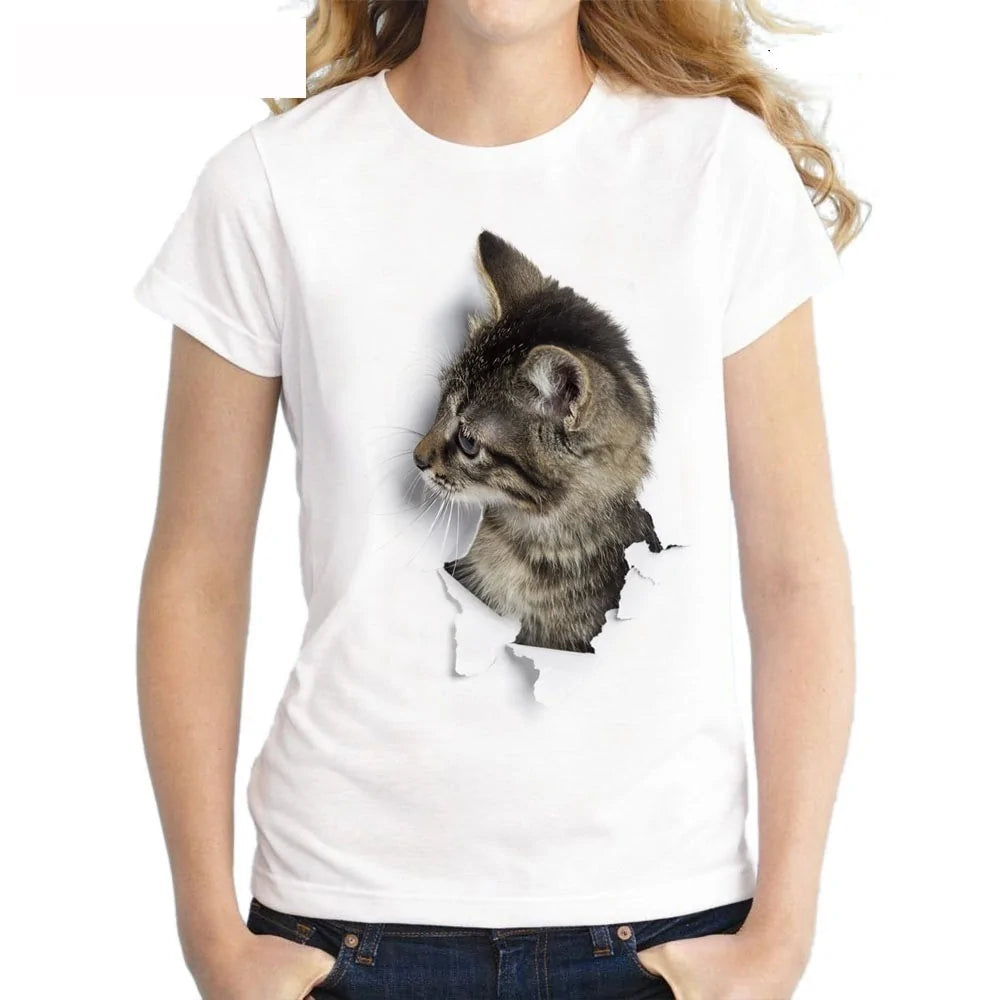 Cat Print Casual Women's T-Shirt