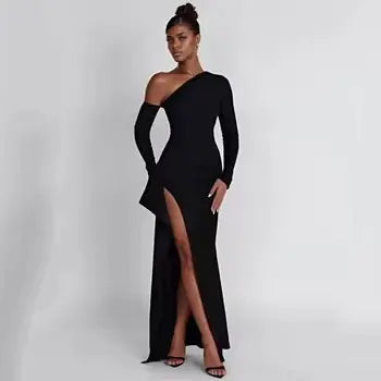 Women's One-Shoulder High-Slit Evening Dress