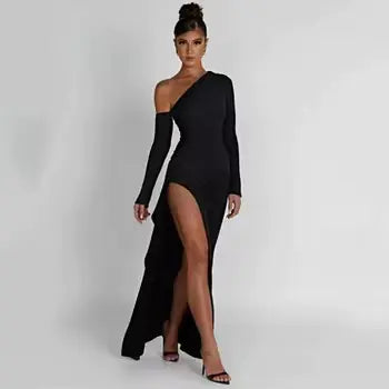 Women's One-Shoulder High-Slit Evening Dress