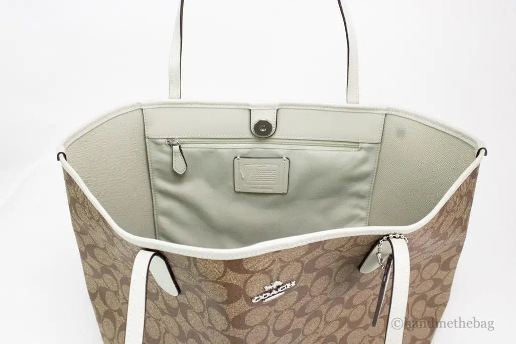 Coach (5696) Khaki Light Sage Coated Canvas City Tote Shoulder Handbag Purse