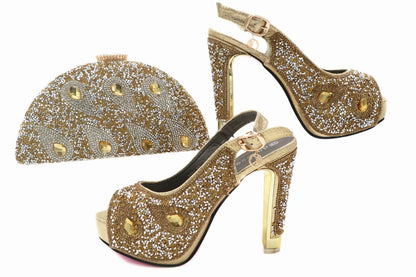 Women's Rhinestone High Heels and Clutch