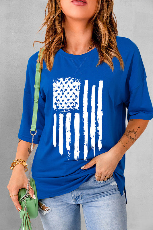 "US Flag" Round Neck Short Sleeve T-Shirt