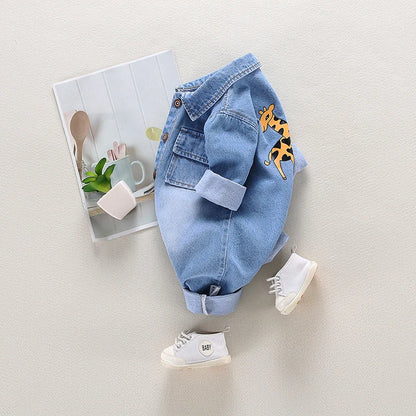 Infant Denim Romper with Cartoon Design