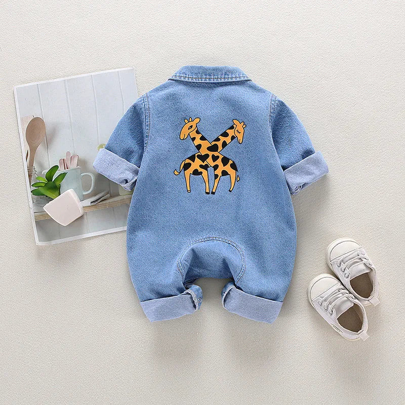 Infant Denim Romper with Cartoon Design