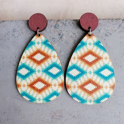 Geometric Wood Teardrop Earrings