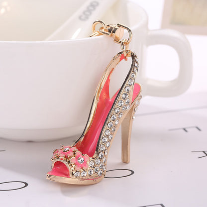 Fashion Diamond-Studded High Heels Shape Keychain