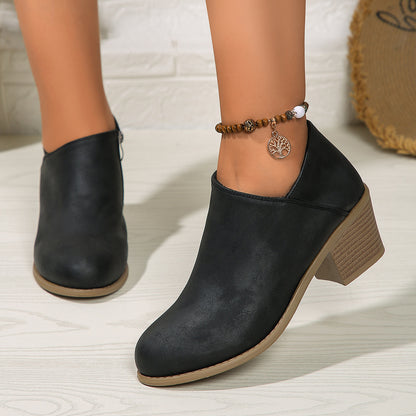 Women's Side Zipper Chunky Heel Boots