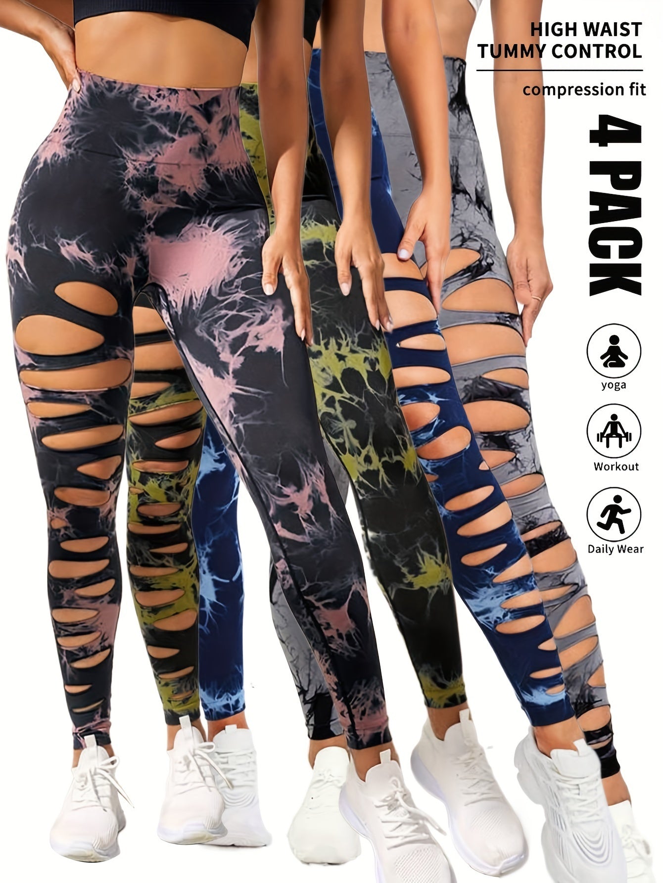 4 Pack Tie-dye Workout Leggings