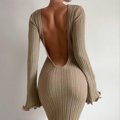 Long Sleeve Sexy Backless Dress