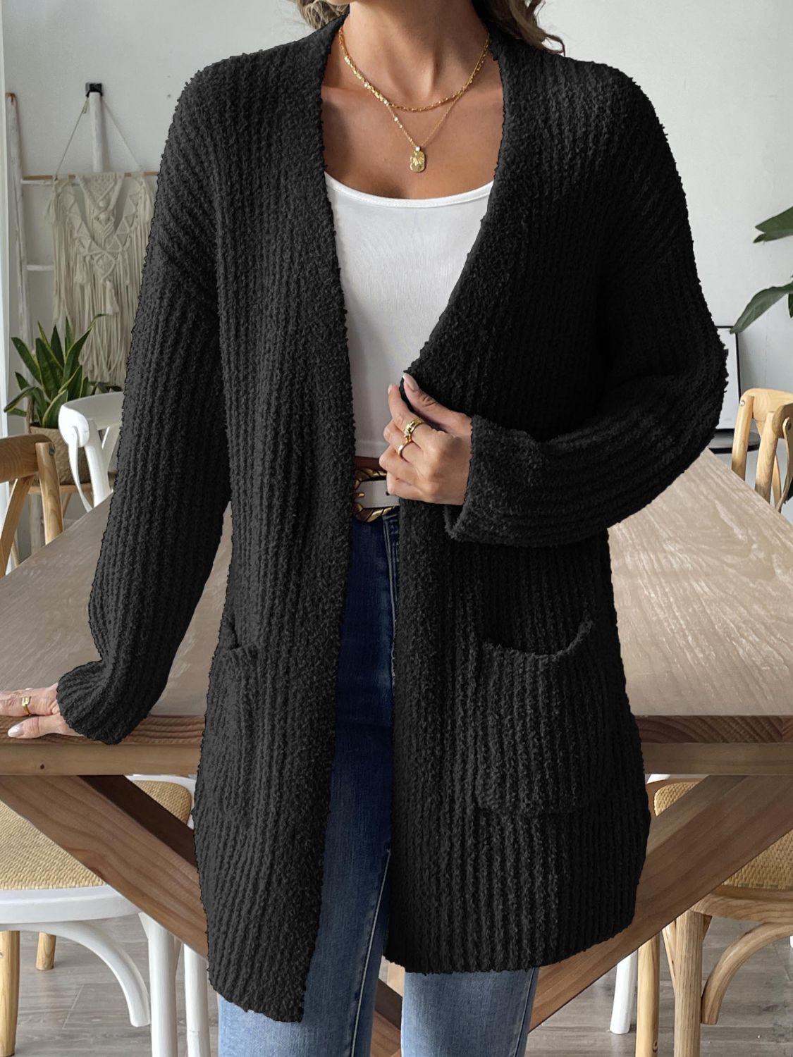 Women's Open Front Long Sleeve Cardigan