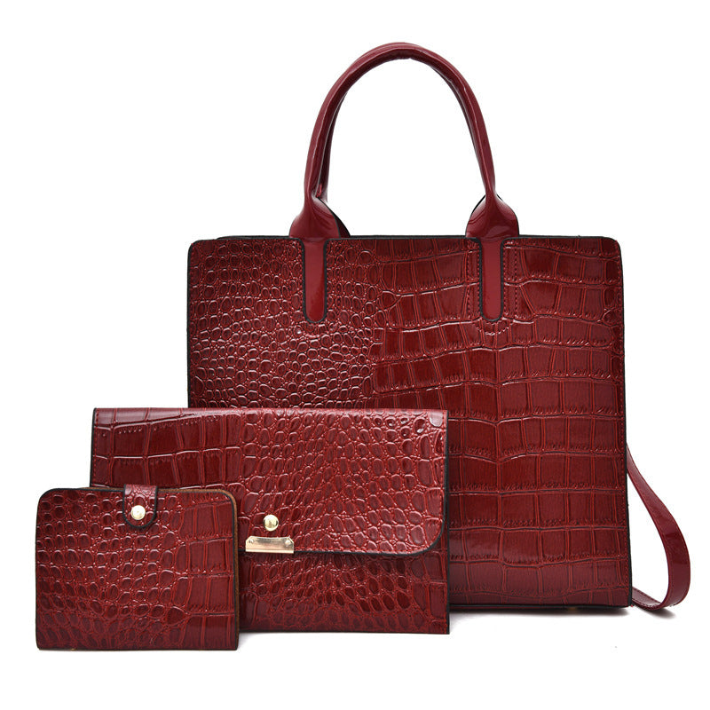 Women's Three-piece Vintage Crocodile Pattern Handbag