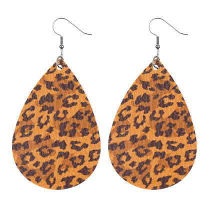 Leather Drop Shaped Leopard Earrings