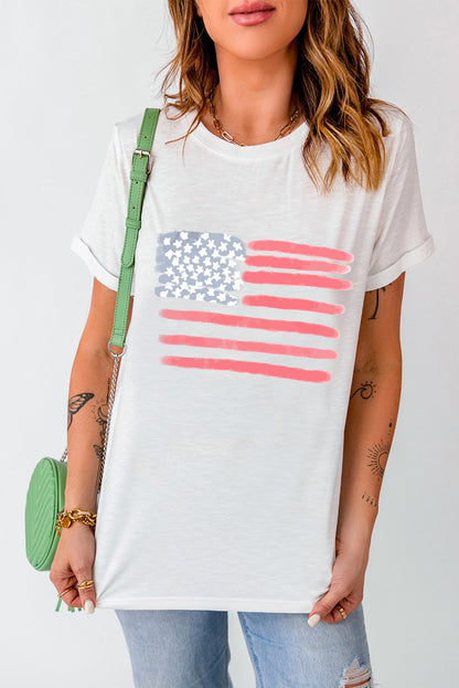 "US Flag" Round Neck Short Sleeve T-Shirt