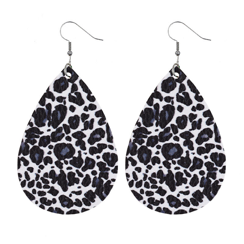 Leather Drop Shaped Leopard Earrings