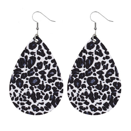 Leather Drop Shaped Leopard Earrings