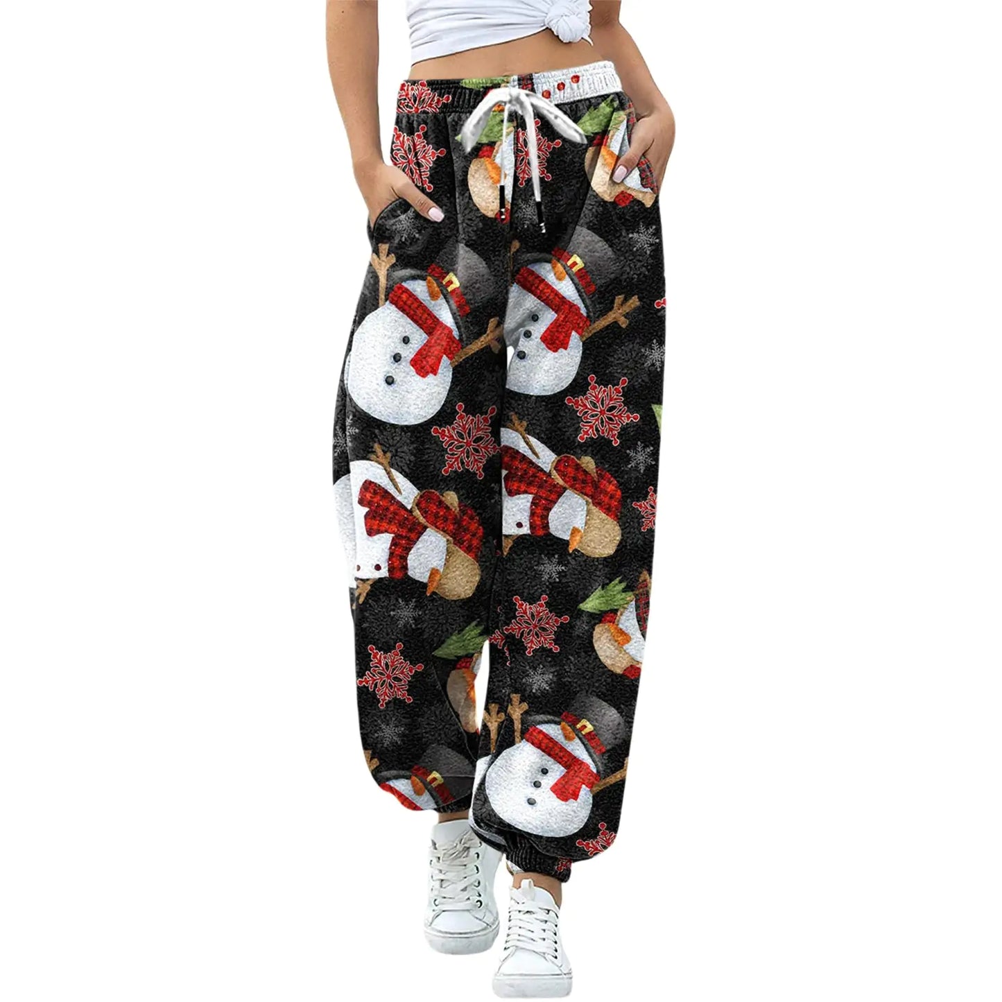 Christmas Print Drawstring Pajama Bottoms