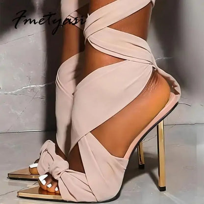 Fabric Ankle Strap Heels