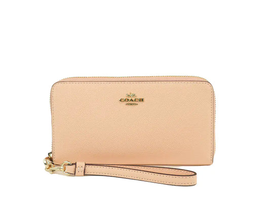 Coach Long Faded Blush Crossgrain Leather Zip Around Wallet