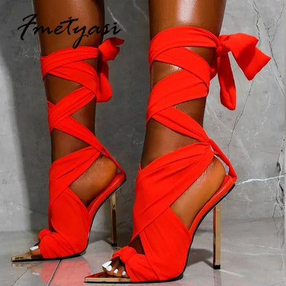 Fabric Ankle Strap Heels