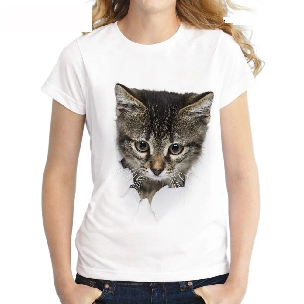 Cat Print Casual Women's T-Shirt