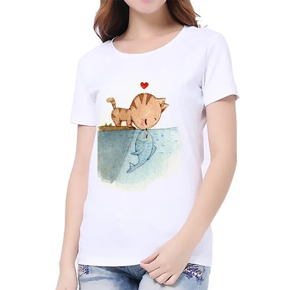 Cat Print Casual Women's T-Shirt