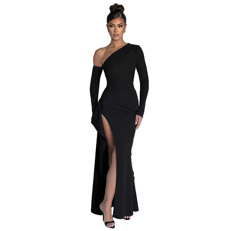 Women's One-Shoulder High-Slit Evening Dress